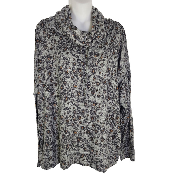 Maurices Women Sweater Size XXL Leopard Print Cowl Neck Drawstring Pullover Knit - Picture 1 of 11